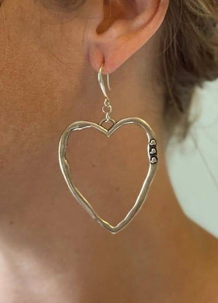Bali Large Heart Earrings - Silver Plate