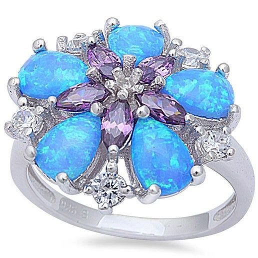 Blue Fire Opal & Amethyst Ring