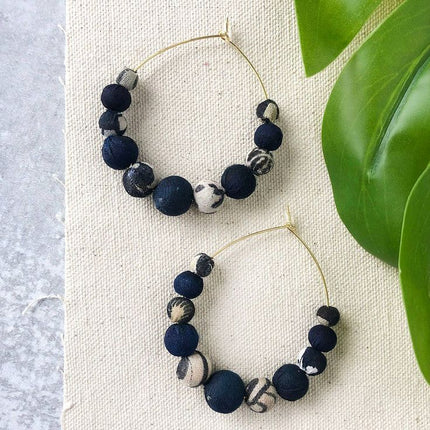 Kantha Indigo Hoops