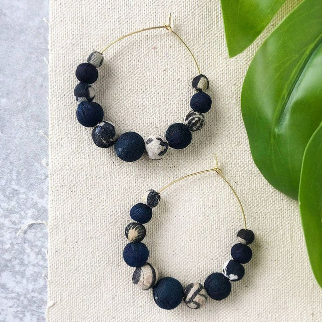 Kantha Indigo Hoops