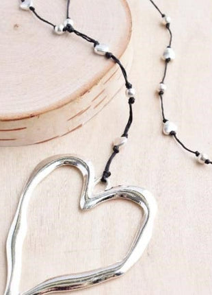 Bali Large Silver Open Heart Necklace