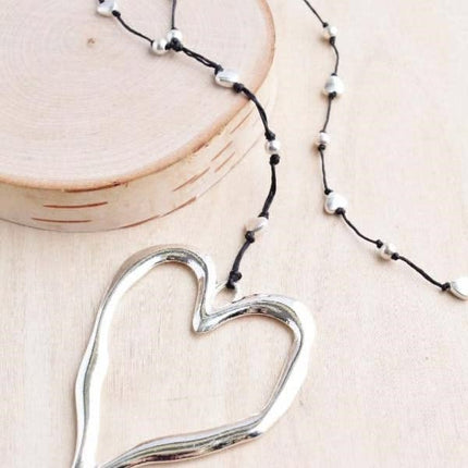 Bali Large Silver Open Heart Necklace
