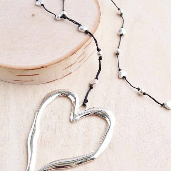 Bali Large Silver Open Heart Necklace