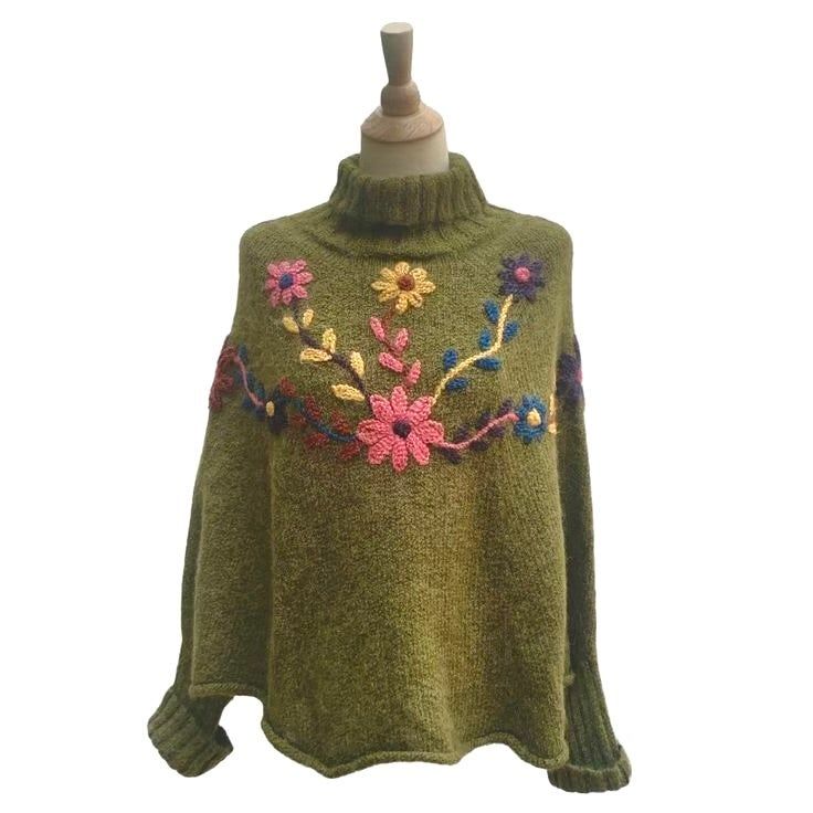 Peruvian Flower Poncho Shawl