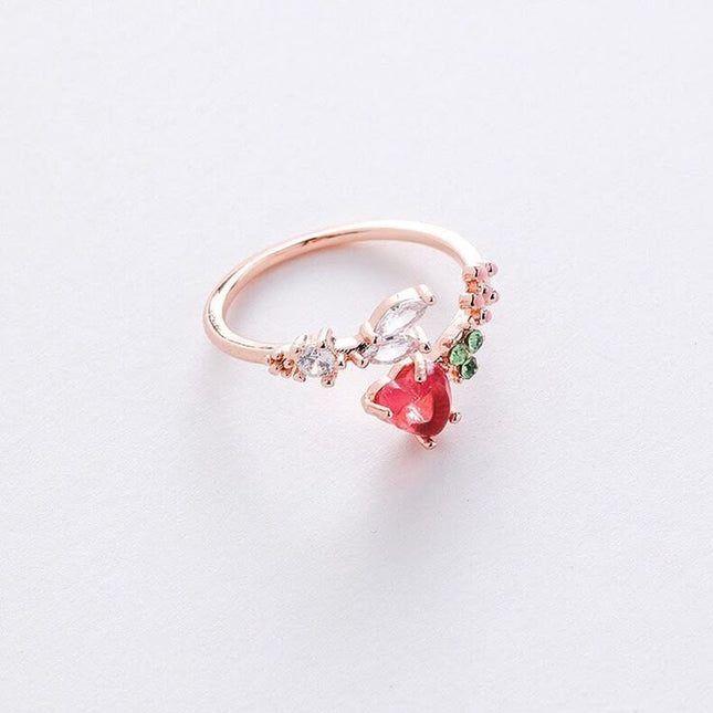 Heart & Blossom Open Ring | Rose Cabochon & 18k Gold