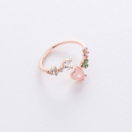 Heart & Blossom Open Ring | Rose Cabochon & 18k Gold