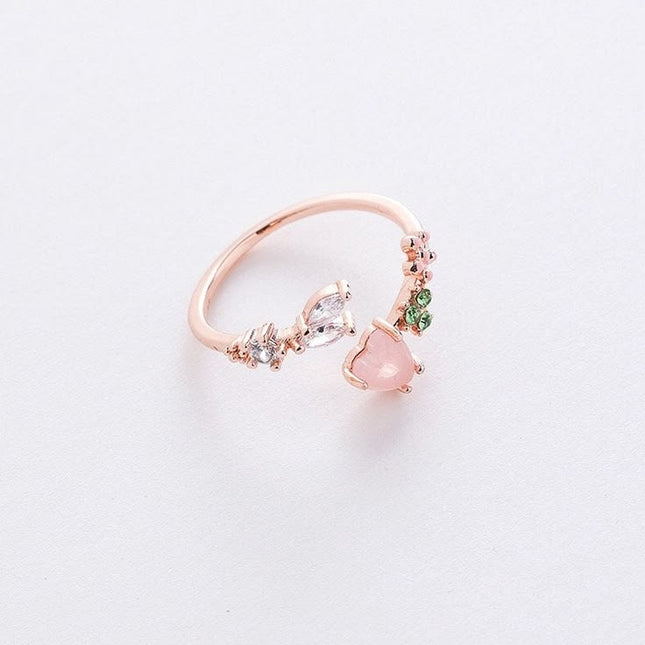 Heart & Blossom Open Ring | Rose Cabochon & 18k Gold
