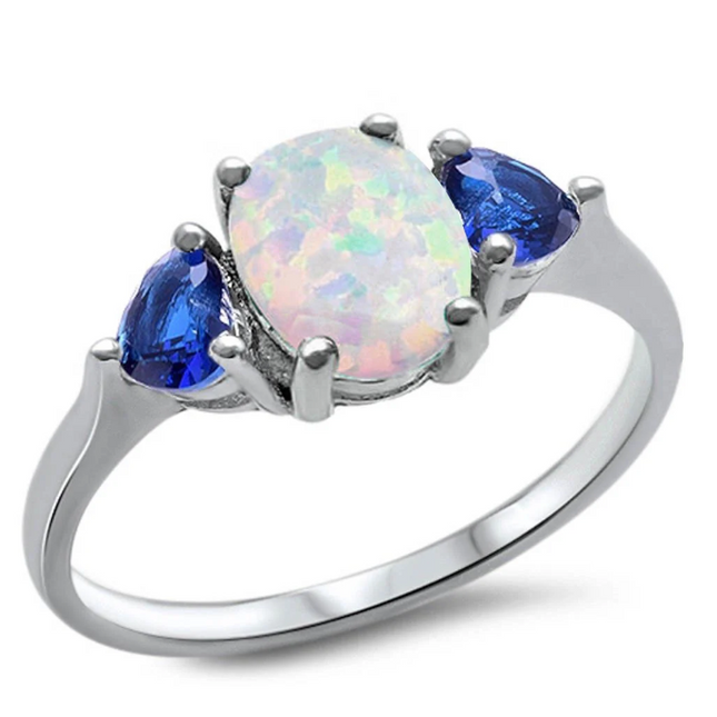 Oval White Opal & Blue Sapphire Heart