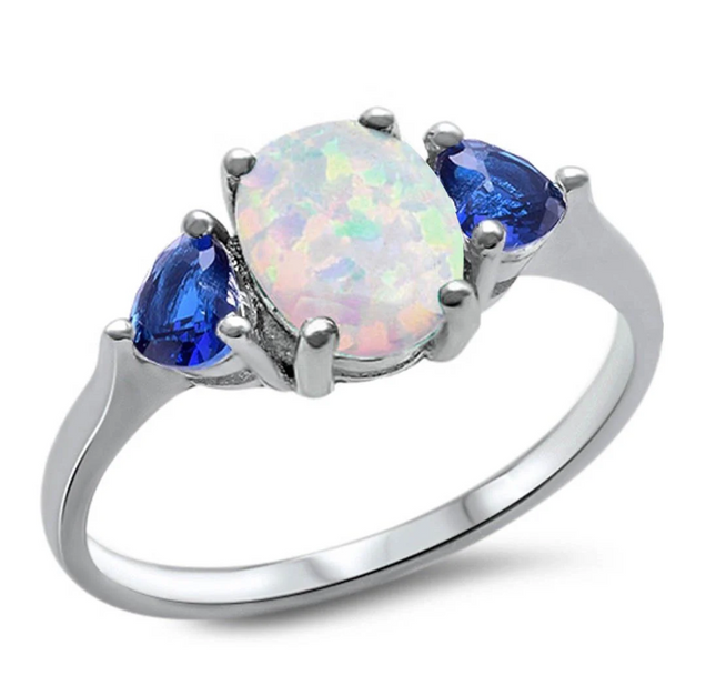 Oval White Opal & Blue Sapphire Heart