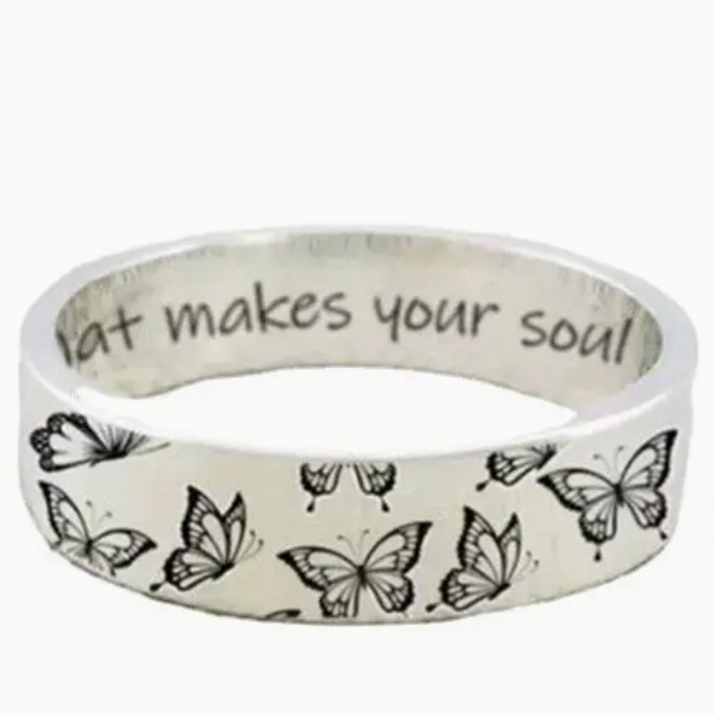 Butterfly Wildflower Matching Band Ring