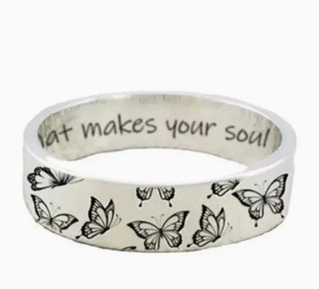 Butterfly Wildflower Matching Band Ring
