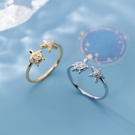 Sea Turtle & Starfish Ring