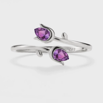 Tulip Ring ~ Sterling Silver & Natural Amethyst