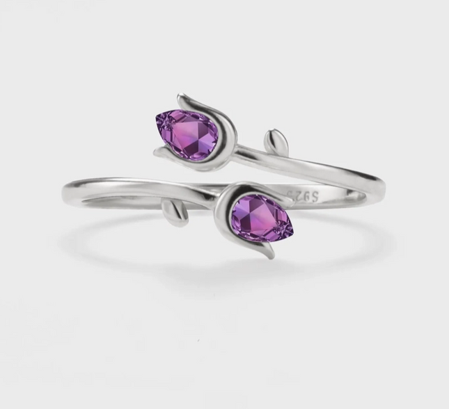 Tulip Ring ~ Sterling Silver & Natural Amethyst