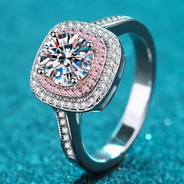 Pink Halo Moissanite Ring