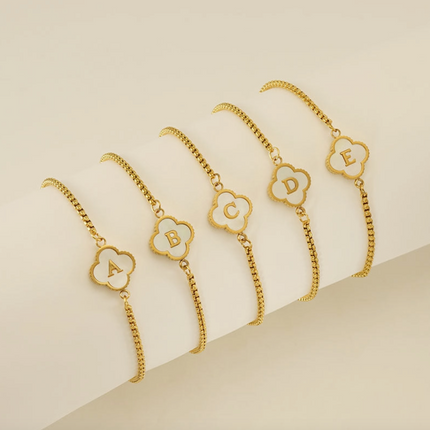 Initial Letter Four Leaf Clover Bracelet