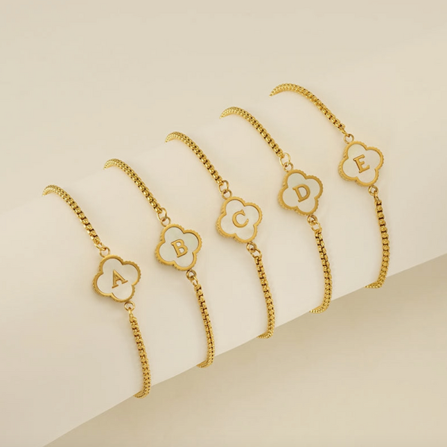 Initial Letter Four Leaf Clover Bracelet