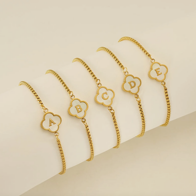 Initial Letter Four Leaf Clover Bracelet