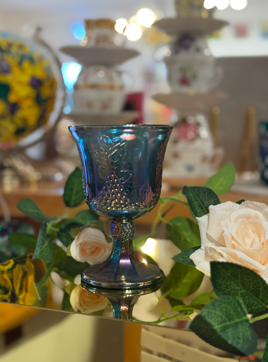 Vintage China ~ Blue Carnival Glass Goblet