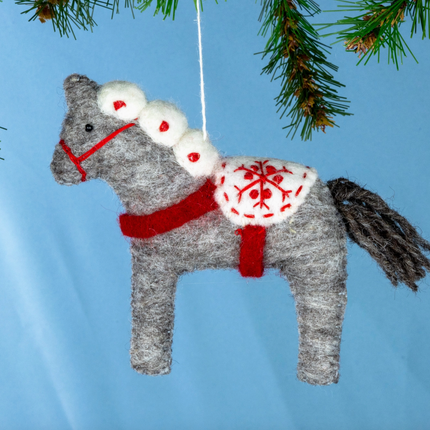 Handmade Wool Snowflake Dala Horse Ornament
