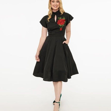Unique Vintage ~ Red Poinsettia Swing Dress