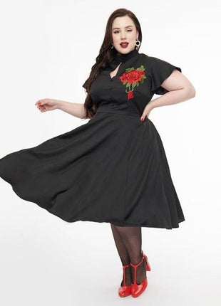 Unique Vintage ~ Red Poinsettia Swing Dress