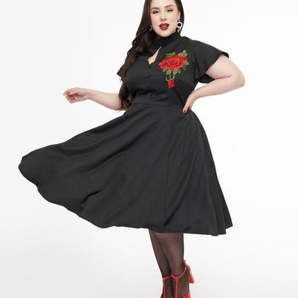 Unique Vintage ~ Red Poinsettia Swing Dress