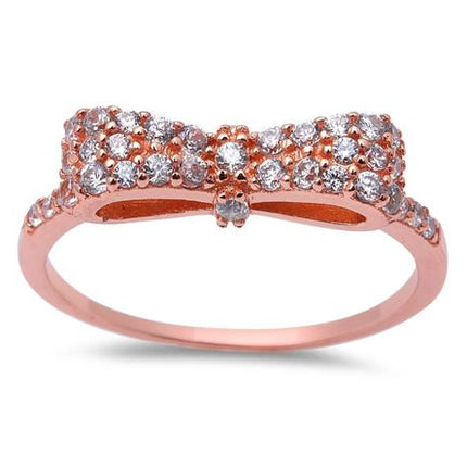 Sterling Silver Bow Ring with Clear Stones
