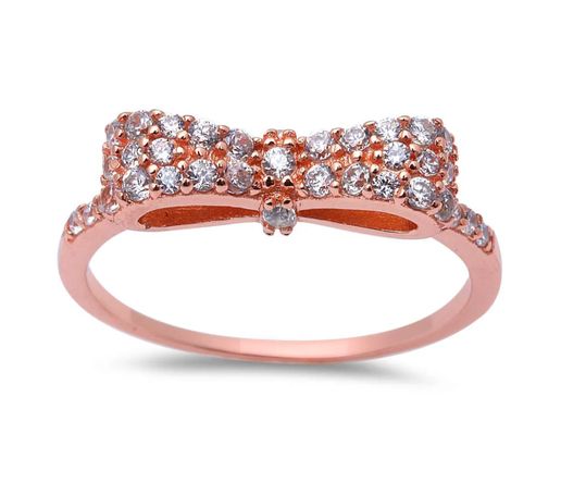 Sterling Silver Bow Ring with Clear Stones