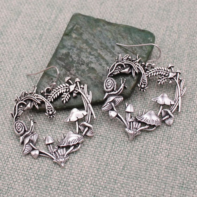 Silver Mushroom Heart Earrings