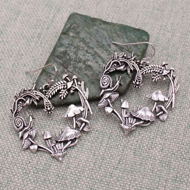 Silver Mushroom Heart Earrings