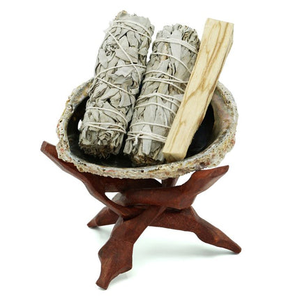 Abalone Shell Sage Smudge Bowl with Tripod Stand Option