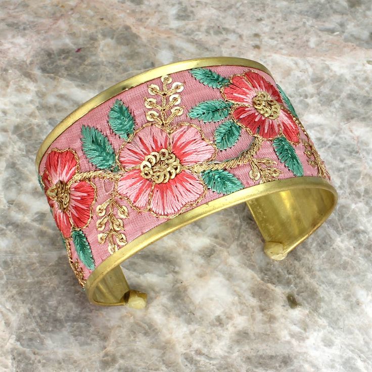 🌸 Embroidered Elegance Flower Cuff