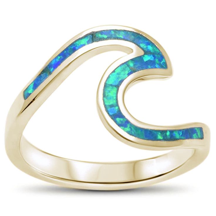Blue Fire Opal Wave Ring