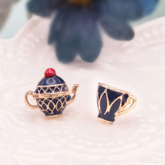 Navy Teapot & Teacup Earrings