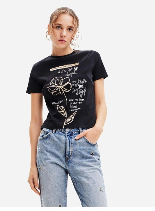 Desigual Black & Tan Flower Tee