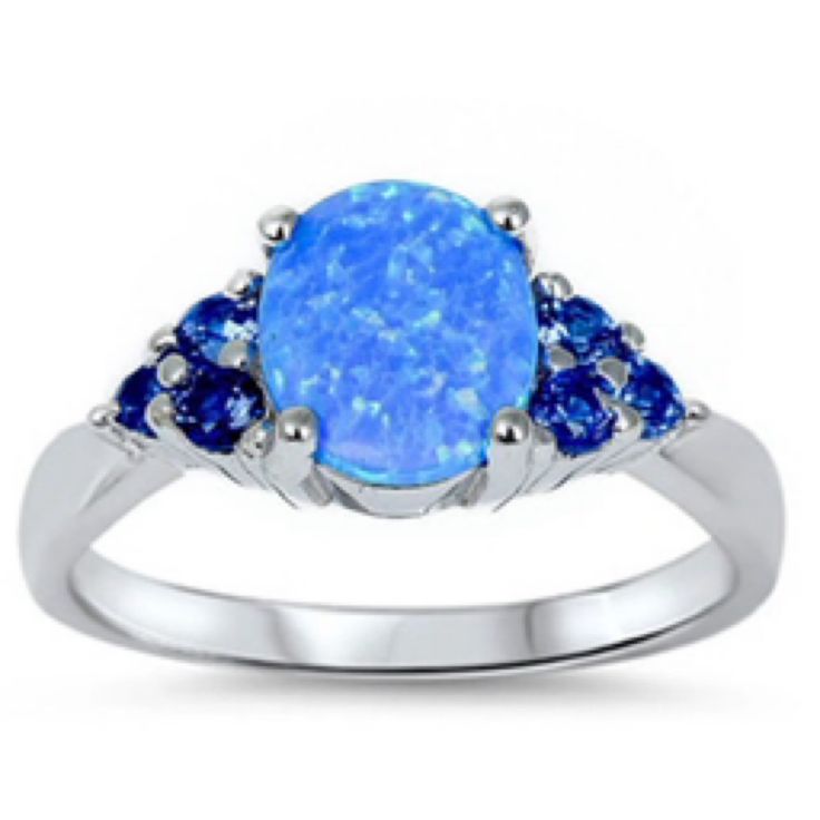 Sterling Silver Blue Opal & Blue Sapphire Ring