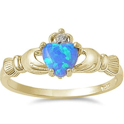 Sterling Silver Light Blue Opal Claddagh Ring