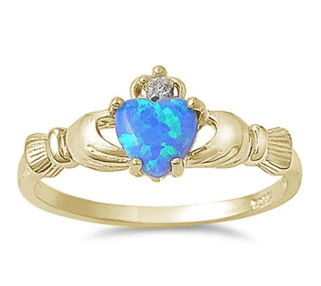 Sterling Silver Light Blue Opal Claddagh Ring