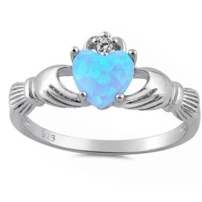 Sterling Silver Light Blue Opal Claddagh Ring