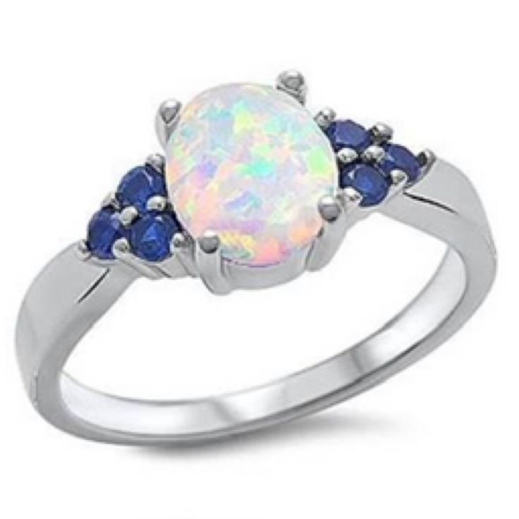 Sterling Silver White Fire Opal & Blue Sapphire ring