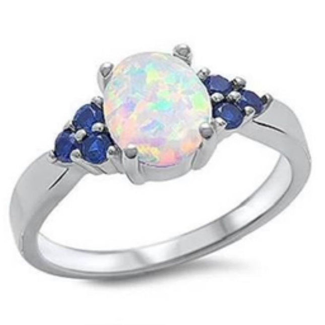 White Fire Opal & Sapphire ring