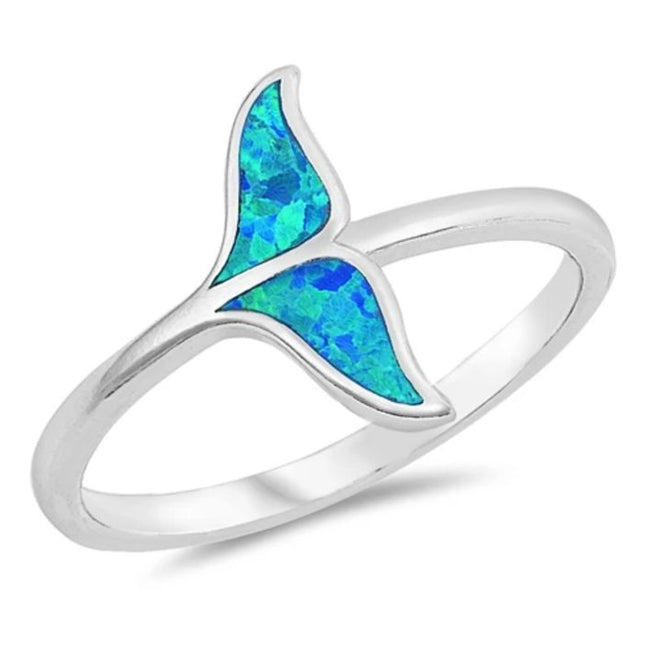 Silver Whale Tail Blue Fire Opal Ring