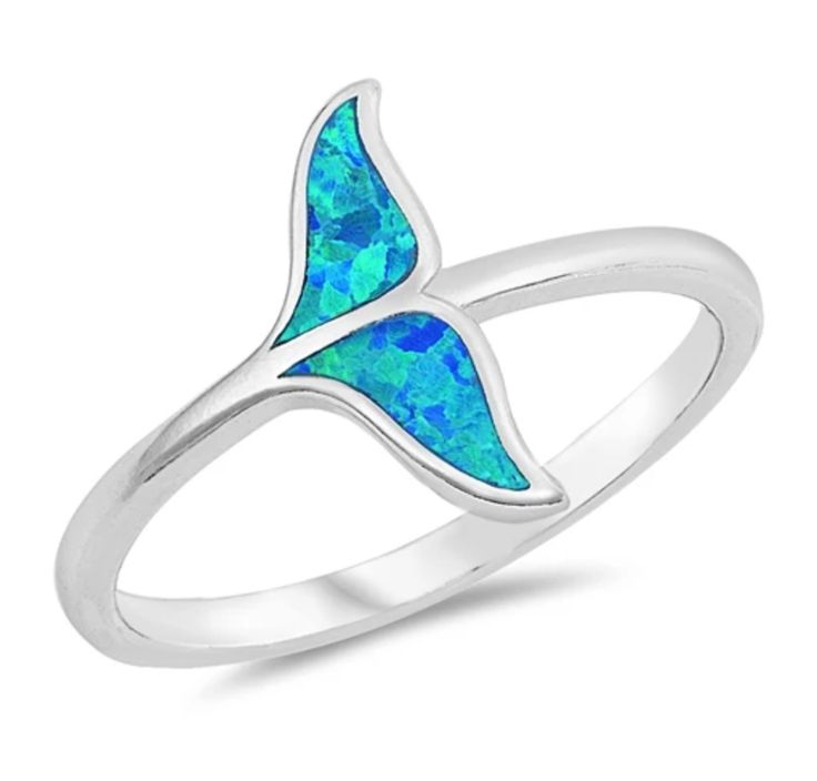 Silver Whale Tail Blue Fire Opal Ring