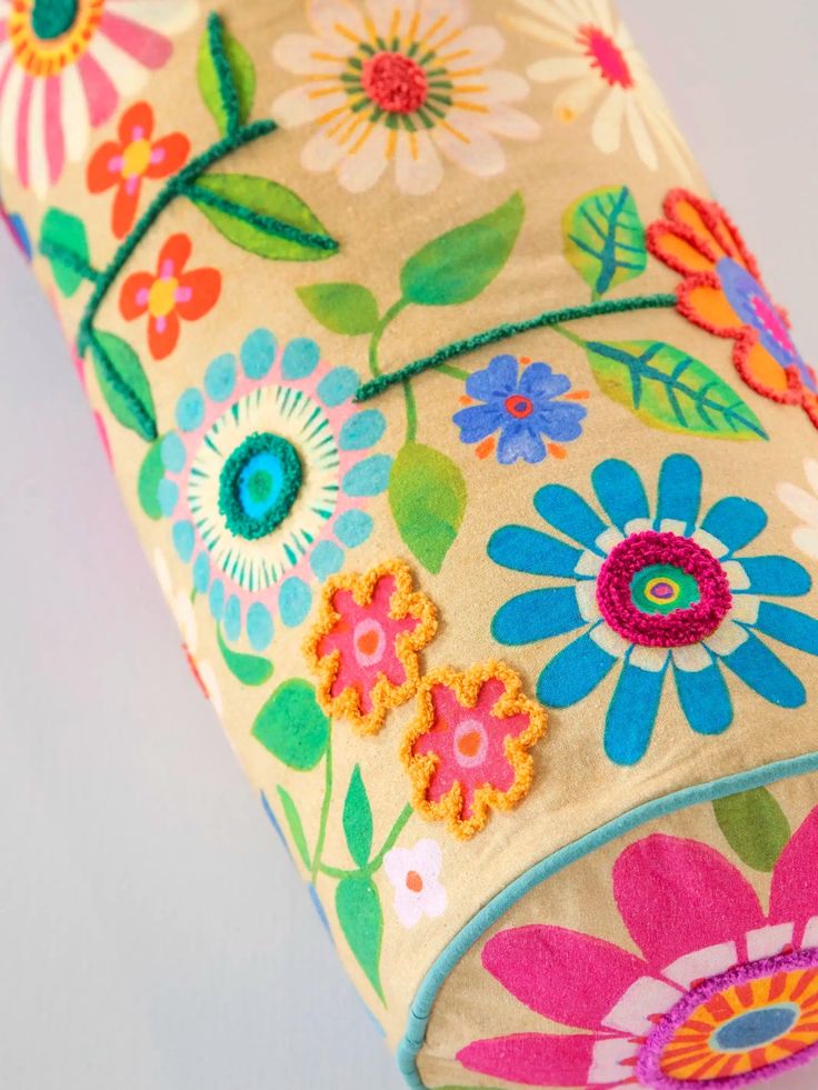 Tufted Bolster Pillow - Folk Floral