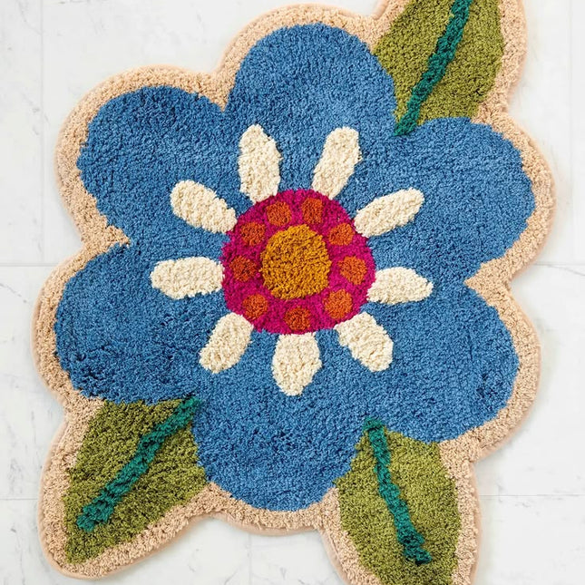 Tufted Cotton Bath Mat — Turquoise Flower