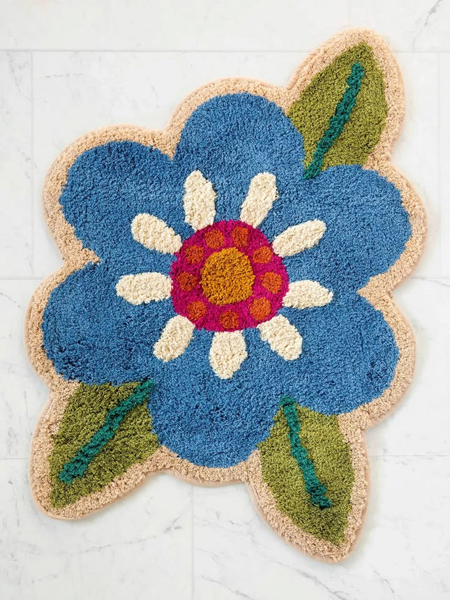 Tufted Cotton Bath Mat — Turquoise Flower