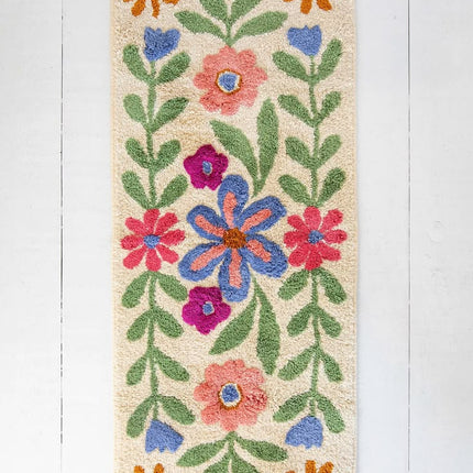 Tufted Runner Bath Mat — Cream Floral Vines
