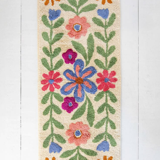 Tufted Runner Bath Mat — Cream Floral Vines