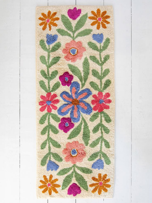 Tufted Runner Bath Mat — Cream Floral Vines